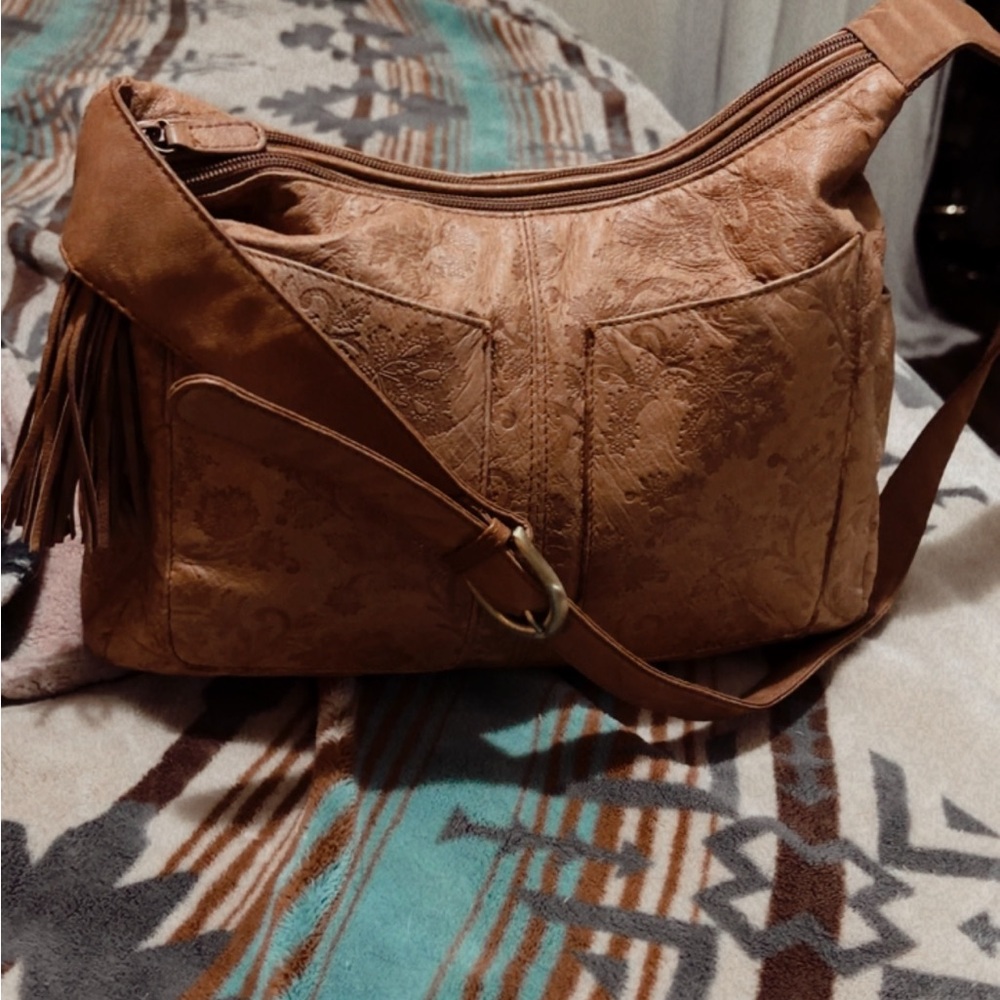 Cabin Creek Tan Embossed Shoulder Bag